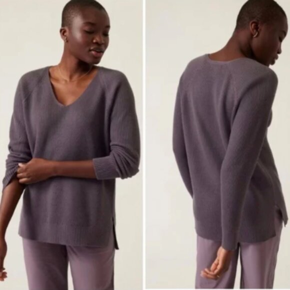 Athleta Sweaters - Athleta Purple Hanover V-neck Sweater Tunic Ribbed Merino Wool Blend Size Small